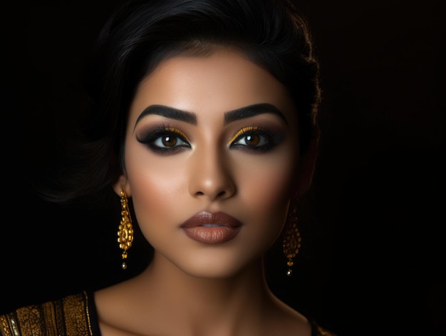 junges indisches Mädchen, 20, etwas Großes, mutige, glückliche Augen, mutiger Augen-Make-up-Look mit nur Kajal und schwarzem Bac