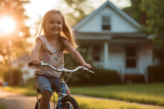 junges Mädchen auf einem Fahrrad im Bokeh-Stil