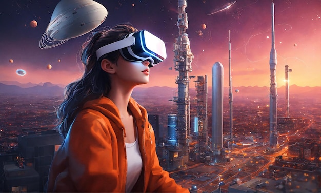 junges Mädchen genießt den Raum mit virtueller Realität