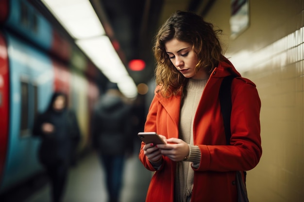 Junges Mädchen in London in der U-Bahn. Öffentliche Fahrt. Generiere Ai