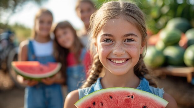 Junges Mädchen lächelt mit Wassermelone