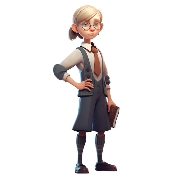 Junges Mädchen mit Brille auf weißem Hintergrund, 3D-Darstellung