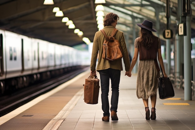 Junges Paar Bahnhof Urlaubsperson Generate Ai