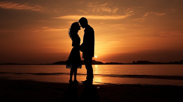 Junges Paar küsst sich leidenschaftlich an einem einsamen Küstensilhouettenkonzept