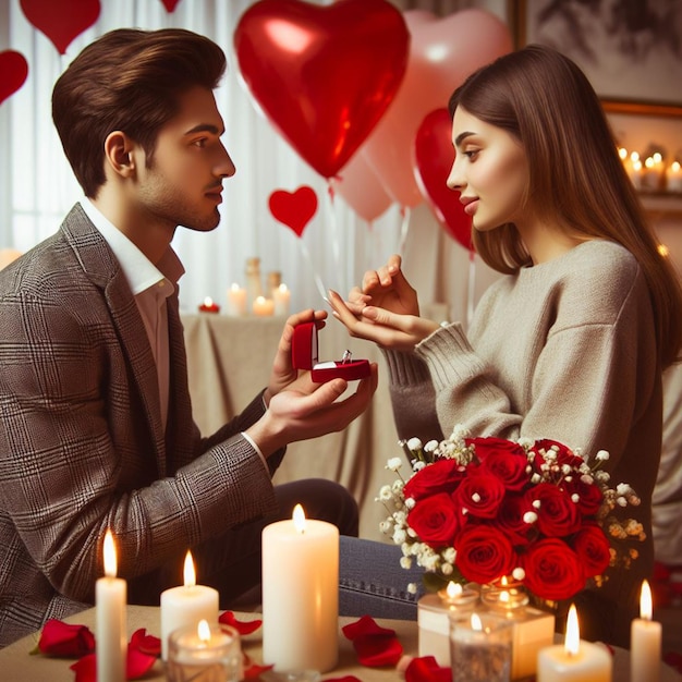 Junges Paar verlobt sich am Valentinstag Hintergrund