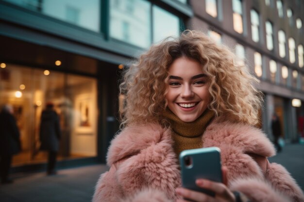 Junges, schönes, lächelndes, glückliches Mädchen macht ein Selfie.