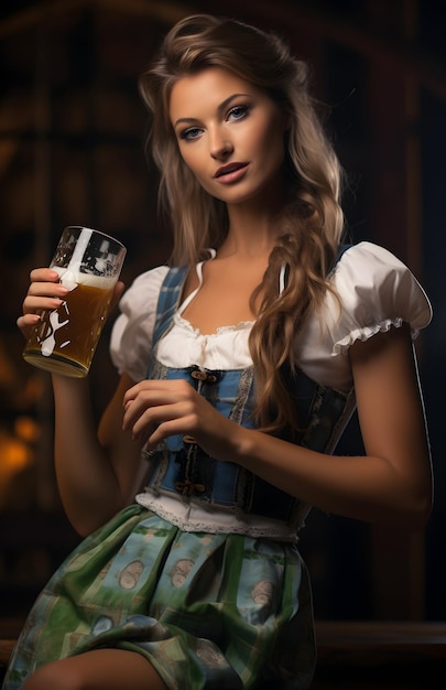 Junges skandinavisches Model mit Bier in der Hand beim Oktoberfest
