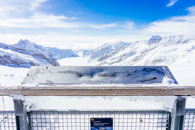 Jungfraujoch - Geleira Aletsch / Geleira Fletsch. Vista panorâmica das montanhas dos Alpes a partir da vista da estação de Jungfraujoch, Suíça