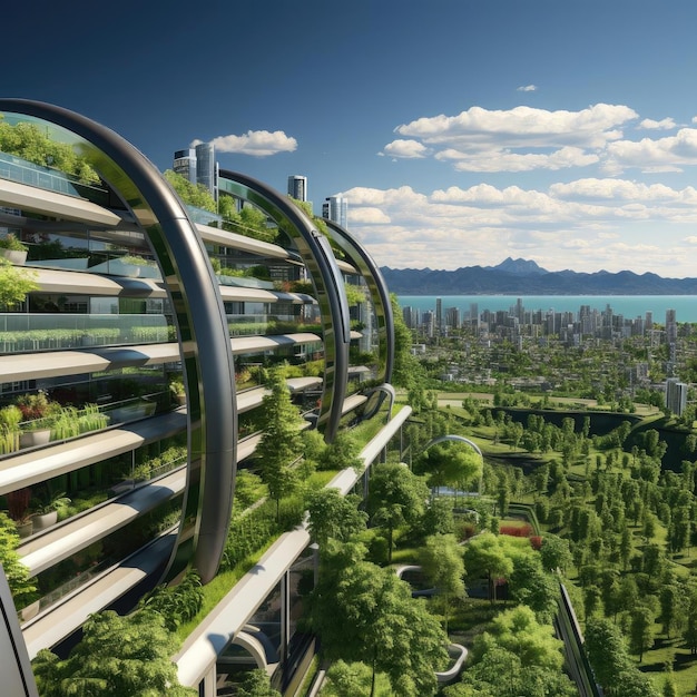 Jungla urbana futurista con artesanía ecológica y paisajes detallados