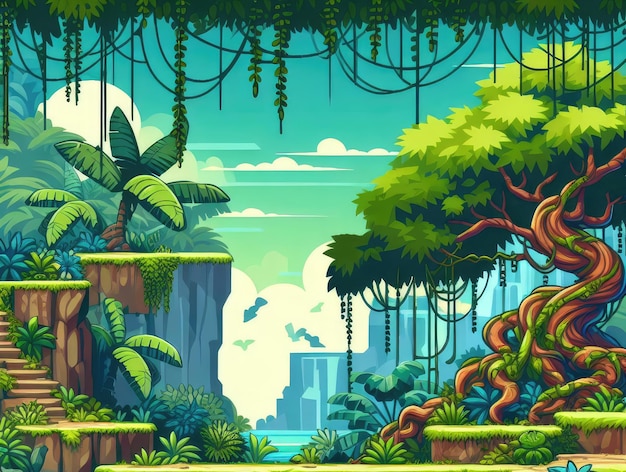 Foto jungle 2d aventura video game background