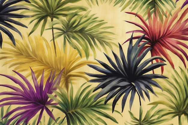 Jungle Elegance Acuarela Patrón de hojas tropicales con estilo artístico AI generativo