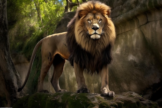 Jungle King Um leão feroz orgulhoso em seu habitat natural Generative Ai