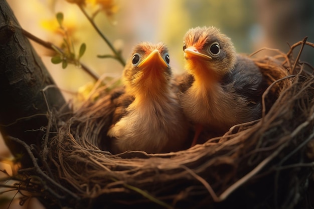 Jungvögel im Nest vor dem Hintergrund der Natur