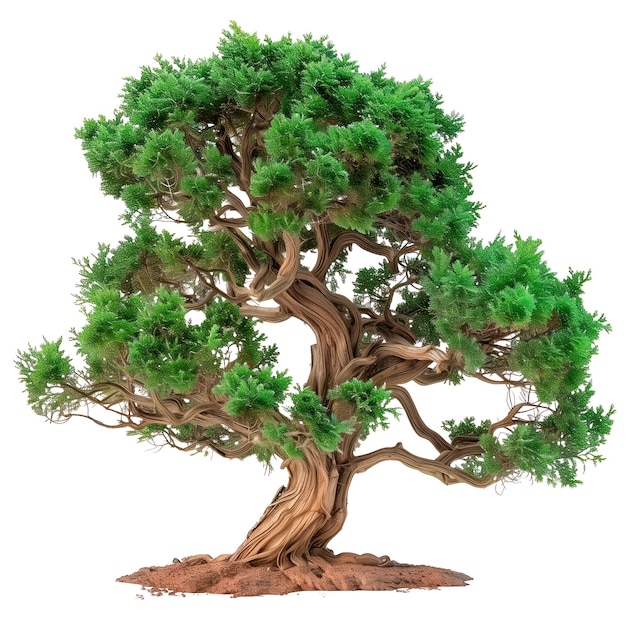 Juniper aislado en un árbol de juniper de fondo blanco o transparente con hojas verdes de cerca en el frente