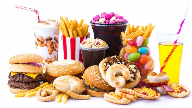 junk food em fundo branco Generative Ai