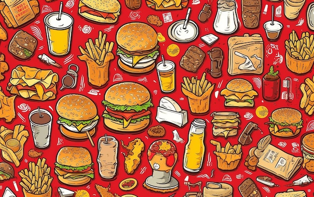 Junk-Food-Musterillustration