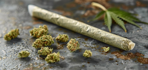 Junto de marihuana de primer plano con tricomas y hierba triturada en un molinillo