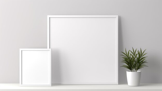 Junto a la mesa de pared, la olla de plantas, el marco de la imagen blanca, el vector