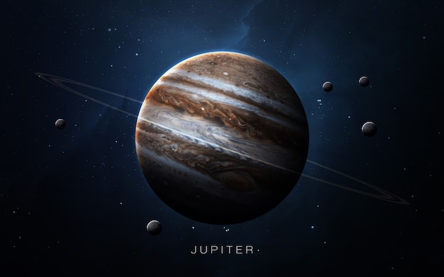 Júpiter en el espacio, ilustración 3D. .