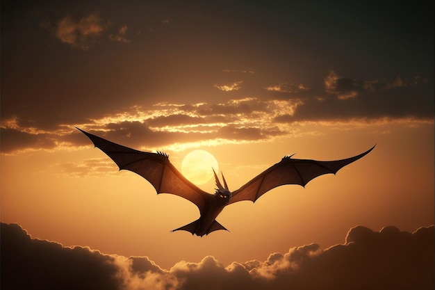 Jurassic Pterodactyl fliegt im Himmel, KI-generiert