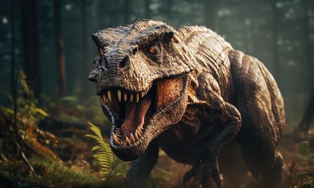 Foto jurassic world tyrannosaurus rex in ihrem natürlichen lebensraum