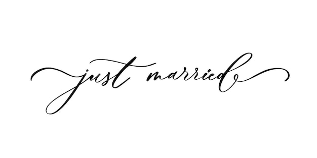 Foto just married handschrift-vektorillustration handgezeichneter schriftzug-kartenhintergrund