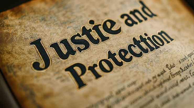 Justicia y protección iluminadas en el documento legal que significa equidad Copia espacio para el texto
