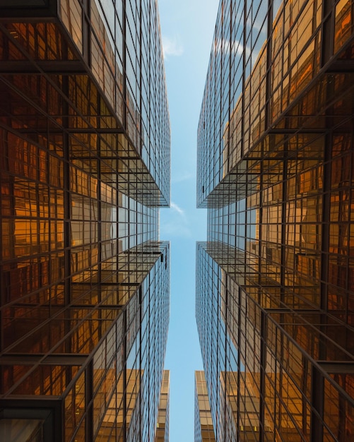 Justo debajo de la toma de edificios modernos contra el cielo