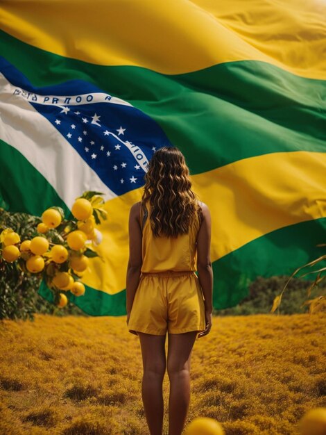 Juventude do dia do Brasil comemorando com bandeira