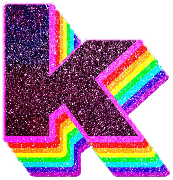 K Buchstabe geschichtete Regenbogen Glitter PNG Aufkleber Alphabet Schriftart