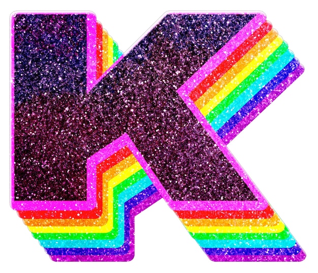 K Buchstabe geschichtete Regenbogen Glitter PNG Aufkleber Alphabet Schriftart