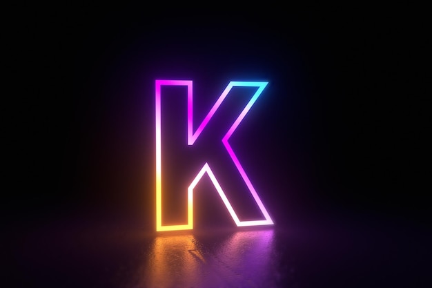 k letra personagem neon isolado reflexão ilustração 3d render. Ilustração 3D