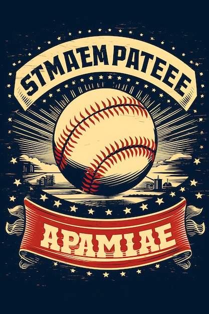 K1 Baseball Americas Pastime esquema de colores clásico con póster de arte deportivo 2D plano vintage