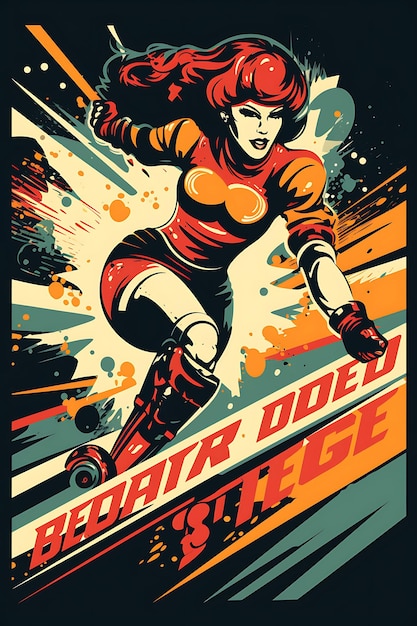 K1 Roller Derby Geschwindigkeit und Zähigkeit Edgy und fette Farbschema Flach 2D Sport Art Poster