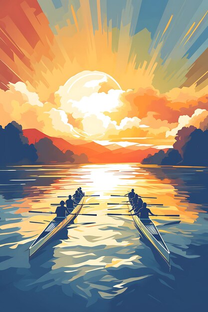 K1 Rowing Race Power und Unity Stummgemachte Farbschema mit Subtle G Flat 2D Sport Art Poster