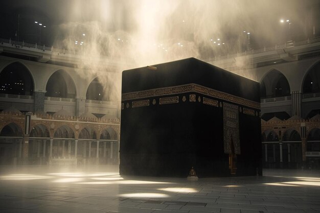 Kaaba meca raio de luz brilhando sobre ele