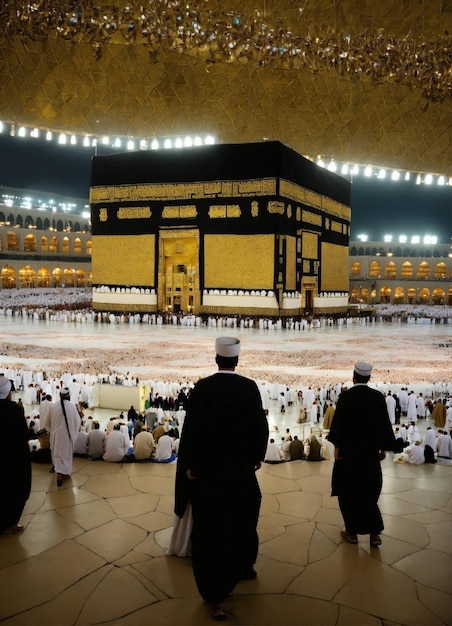 Kaaba meca rayo de luz que brilla en él