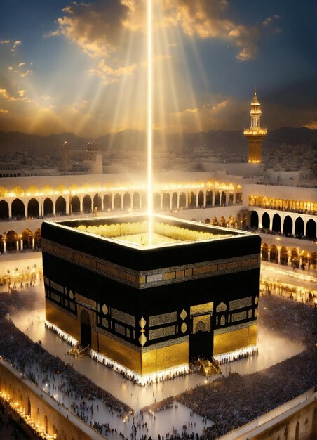 Kaaba Mekka himmlisches Licht, das von den Himmeln aus in Renaissance-Stil leuchtet