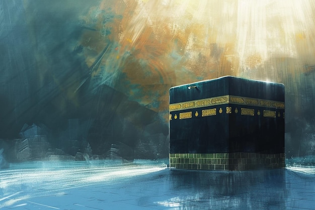 Kaaba Mekka himmlisches Licht, das von den Himmeln aus pastellfarben gestaltet scheint