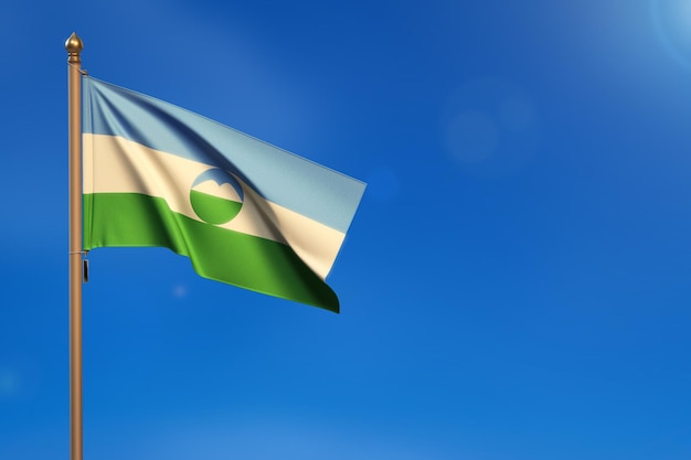 Kabardino Balkaria Bandeira soprada pelo vento com céu azul ao fundo