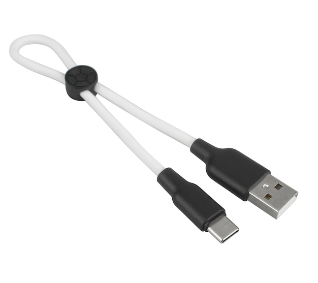 Kabel und Stecker für USB Type-C isoliert auf weißem Hintergrund
