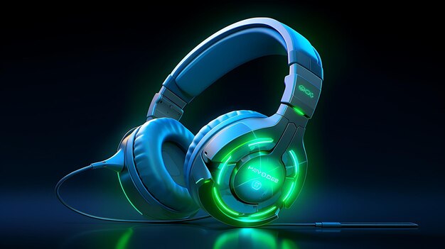 Kabellose Kopfhörer auf grünem Hintergrund für Surround-Sound, generative KI