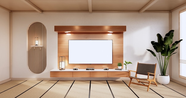 Kabinettholzdesign, Rauminterieur, moderner japanischer Stil. 3D-Rendering