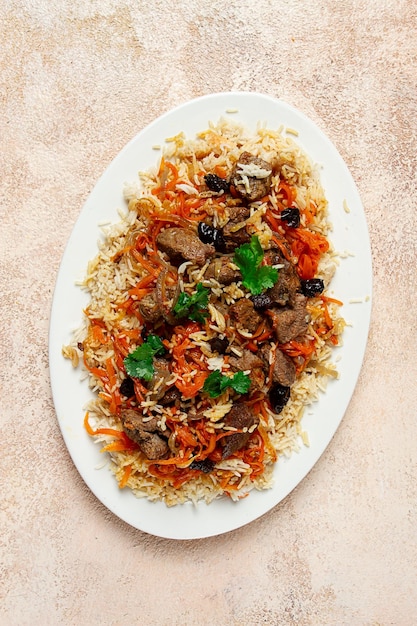 Kabuli pulao pilaf das nationale Gericht von Afghanistan Reis mit Fleisch hausgemacht kein Volk