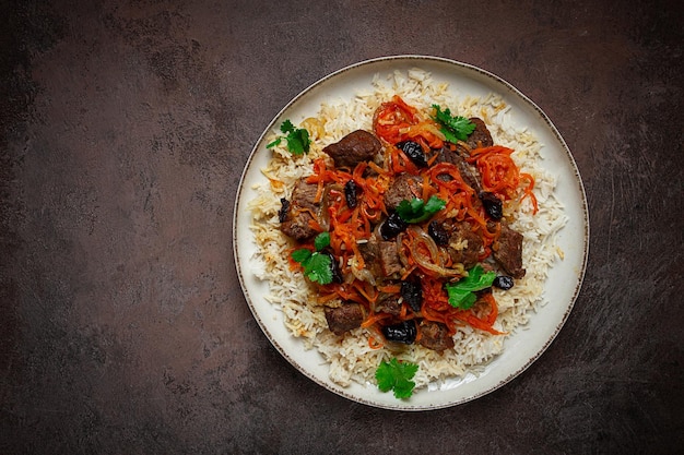 Kabuli pulao pilaf das nationale Gericht von Afghanistan Reis mit Fleisch hausgemacht kein Volk