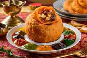 Foto kachori seco é um farsan em forma de bola recheado de frutas secas também chamado kachauri