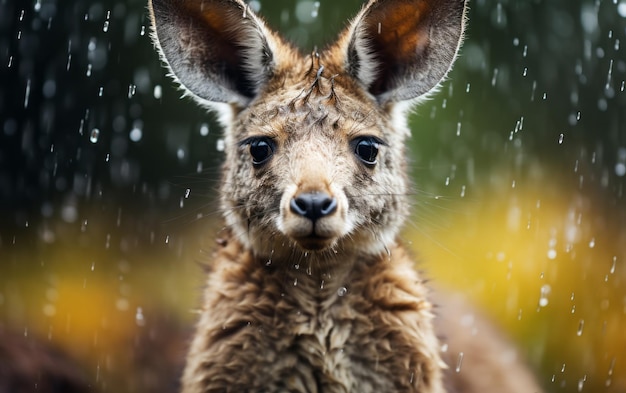 Känguru im Regen