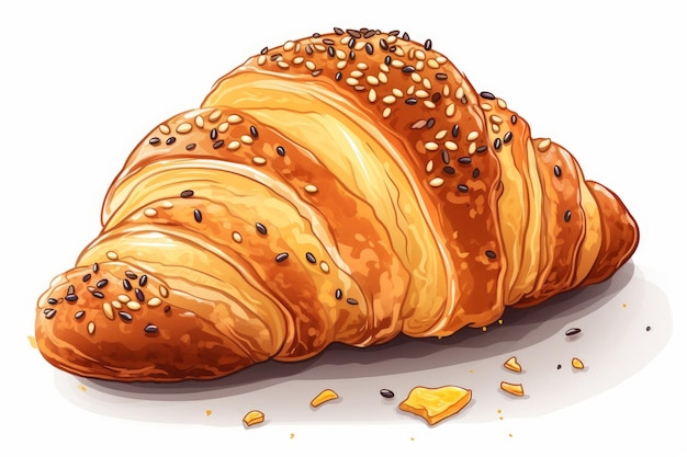 Käse-Croissant mit Sesamkörnern auf weißem Hintergrund, KI generiert