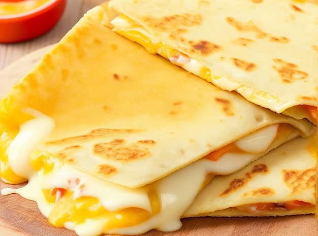 Käse dehnen und Nahaufnahmen in mexikanischer Quesadilla füllen