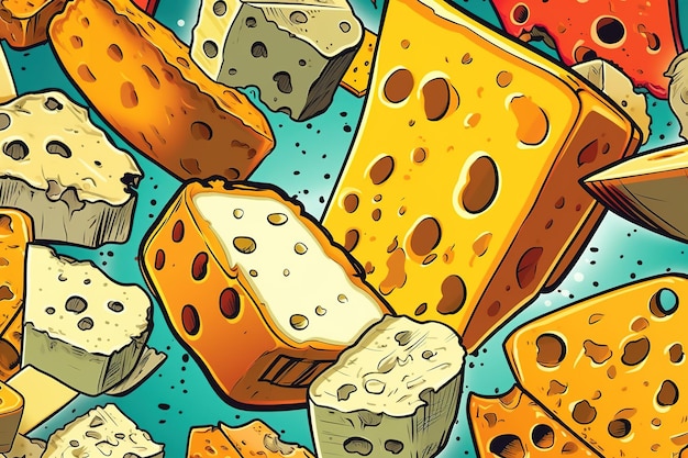 Käse im Comic-Pop-Art-Stil, Illustration, generative KI